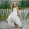 Düşük Bohem Yüksek Çiçek Kız Elbiseleri Plaj Düğün Pageant Elbiseleri Bir Çizgi Boho Dantel Aplike Çocuklar İlk Komünyon Elbise Ppliqued