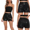 Women's Shorts Fashion Sequins Slim Fit Pants Women Hip Hop Solid Color BuLift Short Club Party Straight Wide Leg