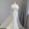 Off Shoulder Mermaid Wedding Dresses With Tulle Train 2024 Designer Långärmad spetsklänningar Vestido Novia Beading -applikationer Brud Afrikansk brudklänning 403