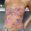 Gaono Retro Y2K Grunge Backless Crop Top Fairycore Floral Tube Tops Vest Sweet Cute Lace See Through Senza spalline Canotta Vintage 240314