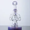 Heady Glass Bongs Double Recycler Sidecar Hookahs with Slited Donut PercユニークなグリーンPuepleウォーターパイプ14mmの女性ジョイントXL-320