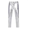 Calças masculinas skinny fit elegante calças elásticas para boate festa dança cor sólida confortável moda masculina
