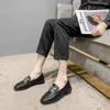 Casual Shoes Square Toe Metal Chains Small Leather Woman Brand Designer Band Flats British Slip On Oxford Women Espadrille