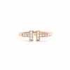 Designer tiffay and co Double T Ring 925 Sterling Silver Plated 18K Gold Ti House Set Diamond T-shaped No Smooth Open 6TF9