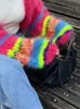 Moda colorata striscia giuntura cardigan da donna maglione autunno allentato manica lunga lavorata a maglia cappotti signora streetwear maglioni corti 240228