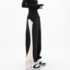 여성용 바지 Y2K American Splicing Color Contrast Haren 2024 스웨트 팬츠 속옷 드레이핑 캐주얼 스트레이트 다리 와이드 바나나