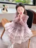 Children sequins puff sleeve princess dresses girls tiered lace tulle cake dress 2024 spring kids birthday party clothes Z7160