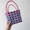 Children's colorful DIY hand-held straw bag hand-woven small square bag vegetable basket