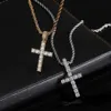 Micro Set Zircon Solid Small Cross Pendant with Gold Electroplating Trend Hiphop Men's Necklace