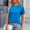 Blusas femininas elegantes verão tops plissados o-pescoço camiseta com renda de malha detalhando manga raglan blusa de ajuste fino para um