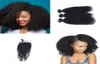 Brasileiro Kinky Curl Hair Bundles com Fechamento Médio 3 Parte Dupla Trama Extensões de Cabelo Humano Dyeable Cabelo Humano DHL Shippin4019265