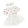 Robe barboteuse pour bébé fille, tenue de saint-valentin, manches courtes, imprimé cœur, combinaison en Tulle avec bandeau, 240228