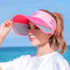 Sommer-Sonnenhüte für Frauen, weiblicher Schutz, Urlaub, Strandkappe, Outdoor-Eimerhut, einziehbare lange Krempe, leeres Oberteil 240309