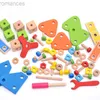 3D Puzzles 70Pcs Montessori Baby Wooden Model Building Block Kits Nut-combination Toys DIY Nut Assembly Wood Screw Toy For Children Gift 240314