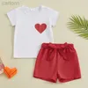 Tシャツ幼児幼児の女の子の服セットバレンタインデーの半袖ハートプリントTシャツショーツキッズ2pcs服装ldd240314