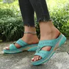 Sandaler Ladies Fashion Summer Multicolor Leather Flower Hollow broderat platt djurtryck för kvinnor Storlek 8