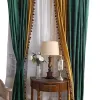Cortinas de luxo estilo americano retro veludo cortina para sala estar quarto verde escuro ouro cortina cor emenda flanela personalizado