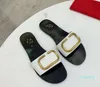 Women's luxury slippers Big Metal Buckle Slippers Fashion Summer Womens Flat Beach Sandal Luxury Ladies Cool Slides Shoes