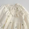 Infant Baby Girls Long Sleeve Sisters Lace Collar Dress Rompers Kids Embroider Princess Clothes 240311