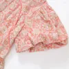 Girl Dresses Girls Puff Sleeved Pink Floral Princess Dress 2024 Summer Children's Chinese Style Cheongsam Neckline Loose Printing