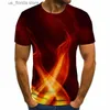 Men's T-Shirts Fashion Mens T-shirt 3D Printing Flame Pattern Leisure Tops Summer Quick Dry Crew Neck Loose Short Slve Breathable Pullover Y240321