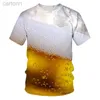 T-shirts New 3D Printing Beer T-shirt Mens Womens Personalized Cool Short-Sleeves Tees Fashion Oversize Trend Tops Kids Tshirt Summer ldd240314