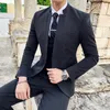 Abiti da uomo Colletto alla coreana Cappotto con un bottone Pantaloni Gilet Tendenza moda Groomsman Slim 3 pezzi Blazer Giacca Pantaloni Gilet Set