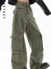 Kadınlar kot ueteey amerikan retro kargo pantolon geniş bacak bol baggy sokak kıyafeti pantolon y2k moda 2024 gevşek denim düz