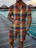 خمر 3D طباعة الرجال القمصان البولو 2pcs مجموعة Zipper Lapel Sets Collarshorts Hawaii Holiday Style Disual Man Clothing 240228