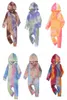 6 cores novo bebê tie dye com capuz macacão recém-nascido infantil manga longa macacões 2020 outono bodysuit moda boutique crianças escalada clo1419536