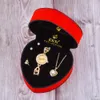 Moda de luxo feminino conjunto jóias relógio + requintado colar anel brincos jóias pequeno pêssego coração caixa presente conjunto 01