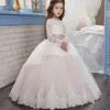 Robes de fille Princesse Robe De Fleur Pour Le Mariage Longueur De Plancher Pageant Cap Manches Enfants Robe Bleu Tulle Enfant Fête Anniversaire Première Communion