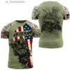 メンズTシャツUSA US陸軍退役軍人Tシャツ男性衣類軍用カモフラージュTシャツTシャツ3DスカルプリントTOPS Tシャツ兵士戦術TシャツY240314