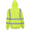 Mens Hoodies High Visibility Safety Hooded Reflective Workwear Pullover Fleece with Tripes Sweatshirts Male