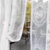 Curtains French Retro White Lace Sheer Curtains For Living Room Flower Half Tulle Curtain For Kitchen Bathroom Cabinet Short Drapes