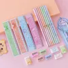 16 uppsättningar söta björnpennor med Eraser Ruler Sharpen Writing Tool Kawaii Stationery Student Pencil School Office Accessories 240304