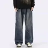Jeans pour hommes printemps et automne taille moyenne poche pantalons décontractés Style hip-hop épissage jambe droite large