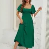 Damen-Sommerkleid, einfarbig, hohe Taille, Blasenärmel, Wickelkleid für Damen