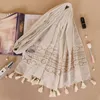 Scarves Selling Tassel Cotton Hijab Scarf Women Solid Color Lace Shawl Wrap Large Size Pashmina Stole Muslim Female Bufanda272D