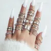 Cluster Rings 22Pcs/Set Gold Color Heart Snake Set For Women Vintage Butterfly Pearl Geometric Hollow Ring Fashion Wedding Party Jewelry