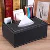 Tissue Boxes Napkins PU Leather Tissue Box Cover Desk Makeup Cosmetic Organizer Remote Controller Phone Holder Home Office Tissue Paper Napkin Holder