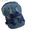 Ball Caps Janese High-quality Niche Y2K Retro Ripped Denim Baseball C Women Soft Top Trend Adjustable Sunshade Sports Hat Casquette L240314