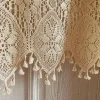 Rideaux Rideau court en Crochet en coton américain avec pompon, cantonnière creuse pour porte d'armoire, draperies courtes en Tulle, décoration de maison