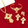 Комплект ожерелья и серег золотого цвета, Эфиопский свадебный циркон, медный крест, кулон, женское колье-гвоздик, кольцо-браслет