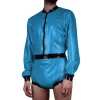 Wetlook Ecopelle Sexy Pagliaccetti Cosplay Party Clubwear Esotico Manica lunga Cerniera PVC Tuta Lucida Salopette corta unisex 7XL