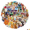 Autocollants de voiture 50 pièces/lot nouveaux cadeaux Scooby-Doo fournitures de fête Scoob jouets Merch autocollant en vinyle pour enfants adolescents Lage planche à roulettes Iti Cool Anim Otr5C