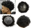 남성 Toupee Afro Curly PU Men Toupee Poly Skin Toupee를위한 남성 교체 시스템 HUMAN HAIR Remy Hair 8x10 인치 Black Toupee Hair5186875