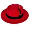 Pena pequena borda plana chapéu chapéus de feltro masculino feminino fedora boné feminino fedoras masculino trilby festa bonés