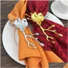 Anéis de guardanapo 10 pcs metal flor de ameixa anel ouro e sier titular mesa configuração decoração para reunião ocidental place1257e gota deliv dh0z6