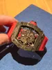 Herren Mechanical Watch Vollautomatisch ausgehöhltes europäischer und amerikanischer berühmter Uhr Schwarzer Technologie Weine Fassform großes Zifferblatt Watch Mens Watch